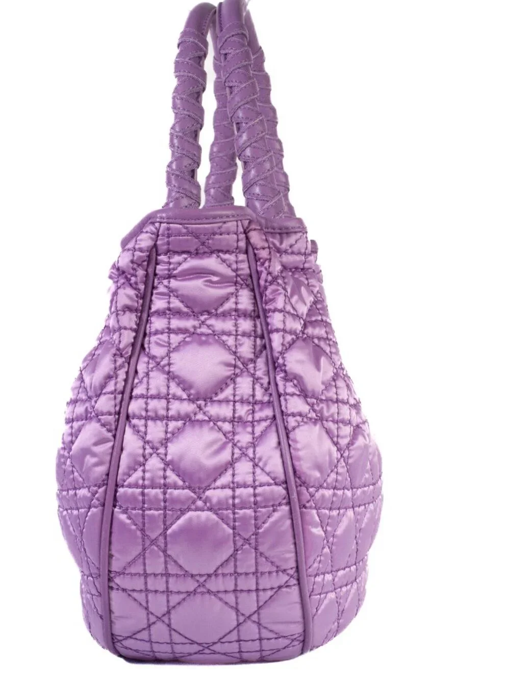 Authentic Christian Dior Light Purple Cannage Quilted Satin Nylon Charming Tote